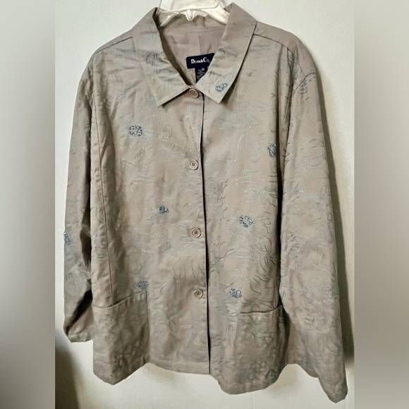 Vintage Denim&Co Tan Barn Jacket with Blue Embroidery 1X - Picture 7 of 7